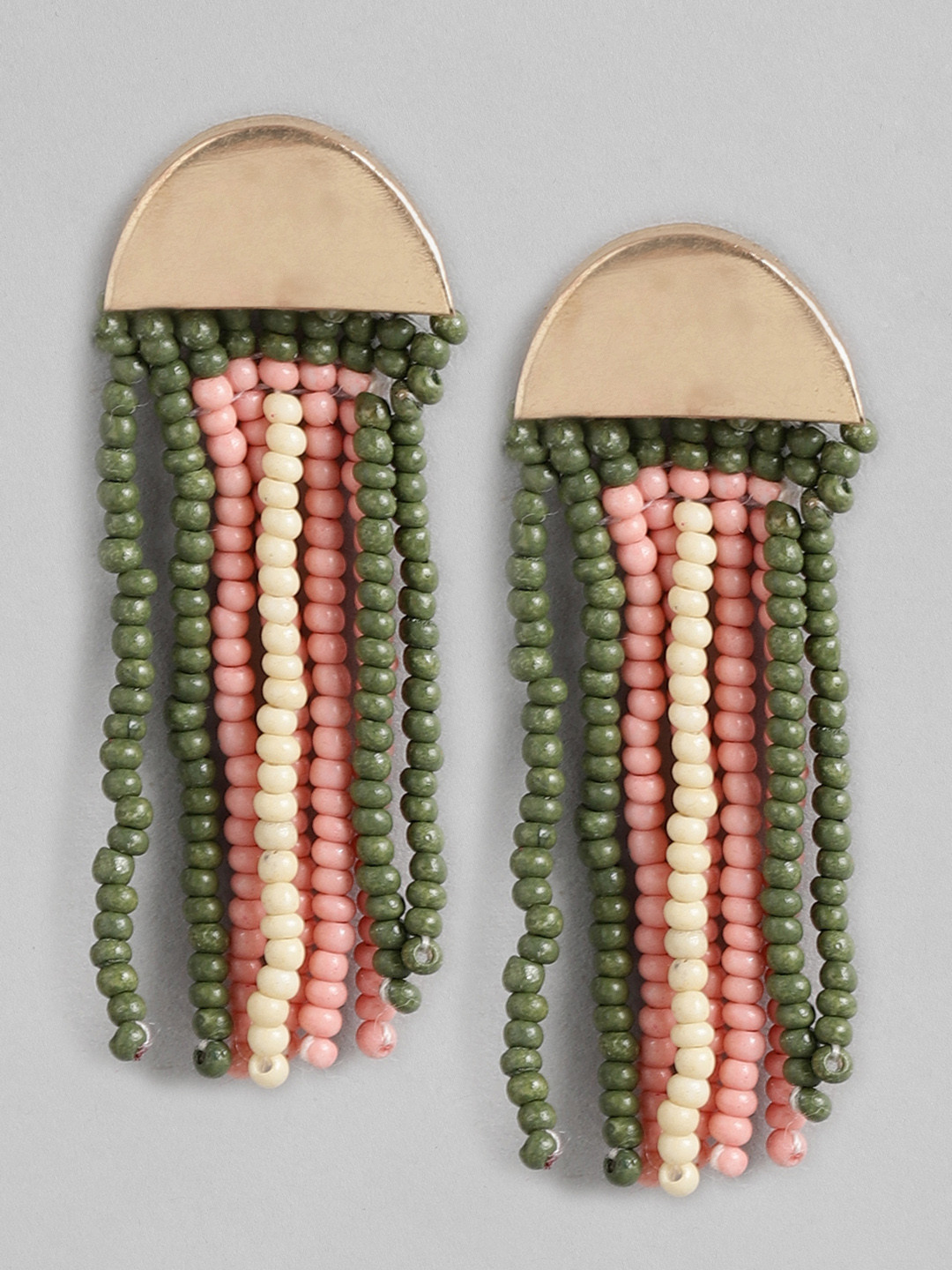 RICHEERA Gold-Toned & Peach-Coloured Contemporary Drop Earrings