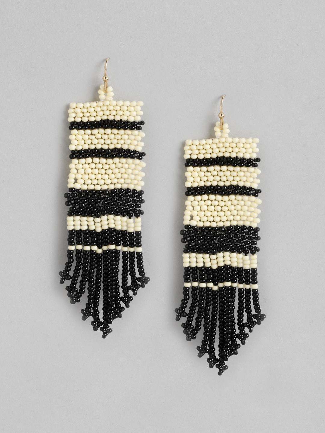 RICHEERA Black & Off White Contemporary Drop Earrings