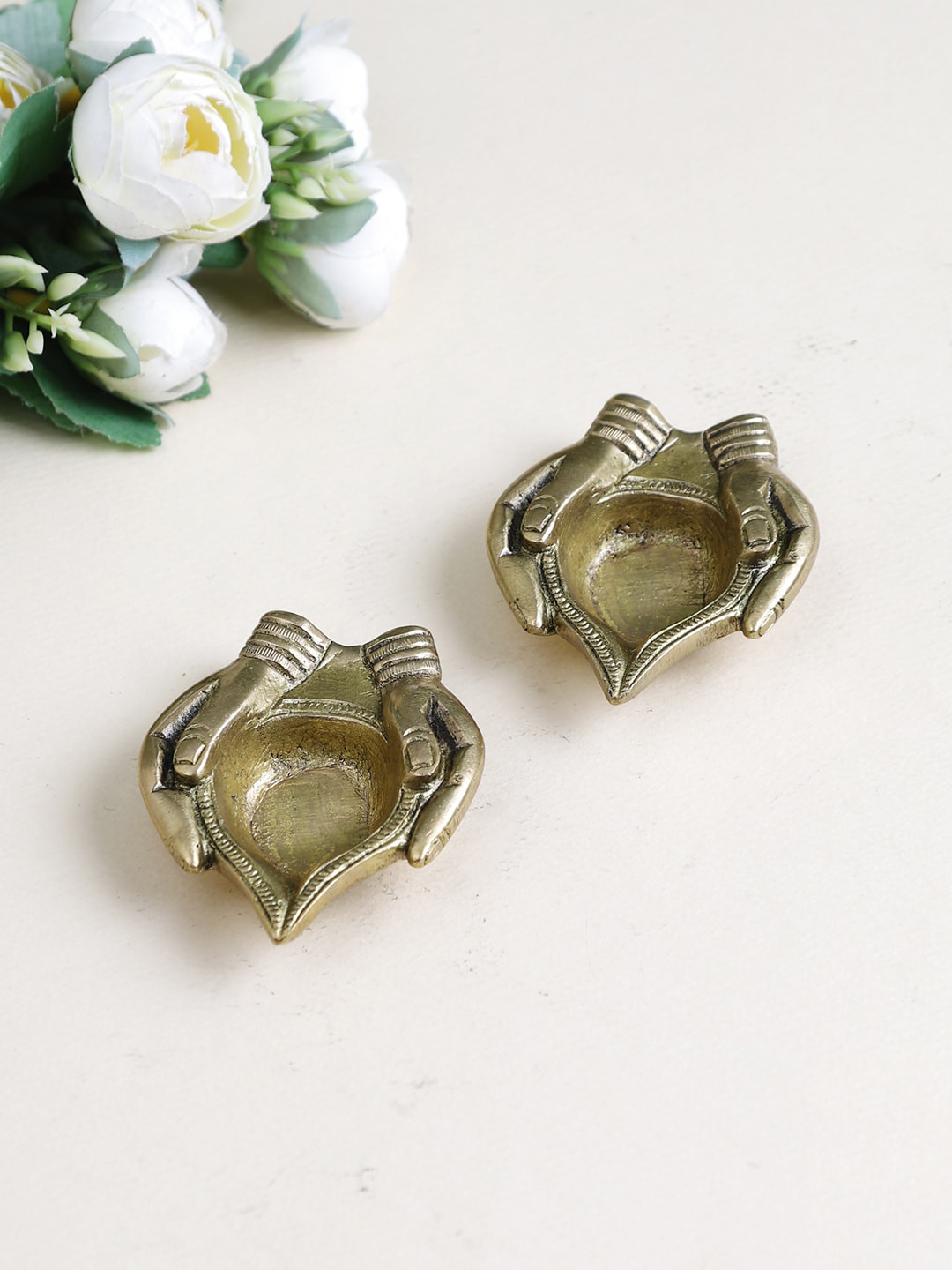 Imli Street Set of 2 Gold-Toned Hands Shaped Brass Diya