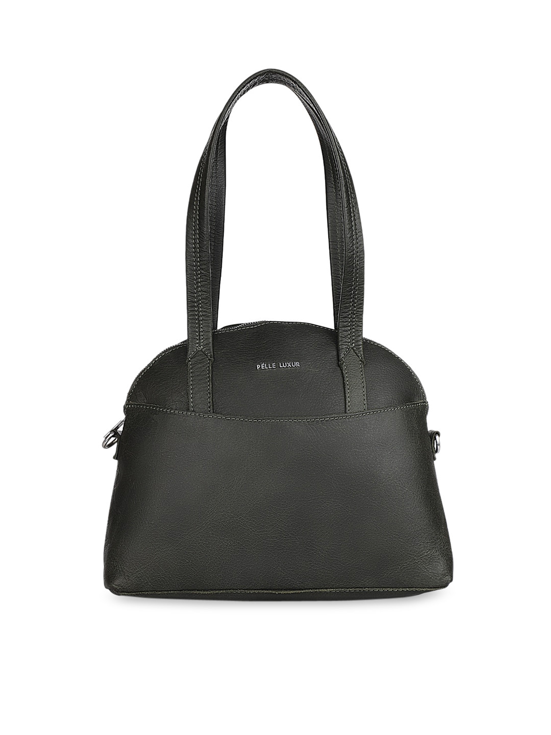 PELLE LUXUR Women Green Leather Dome Handbag