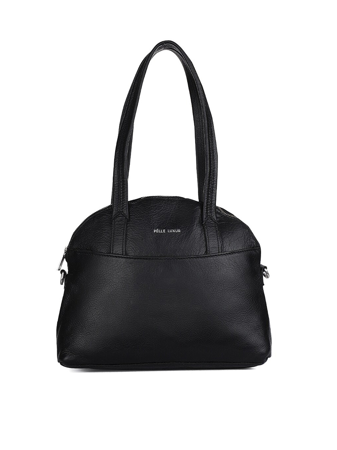 PELLE LUXUR Women Black Textured Small Dome Handbag