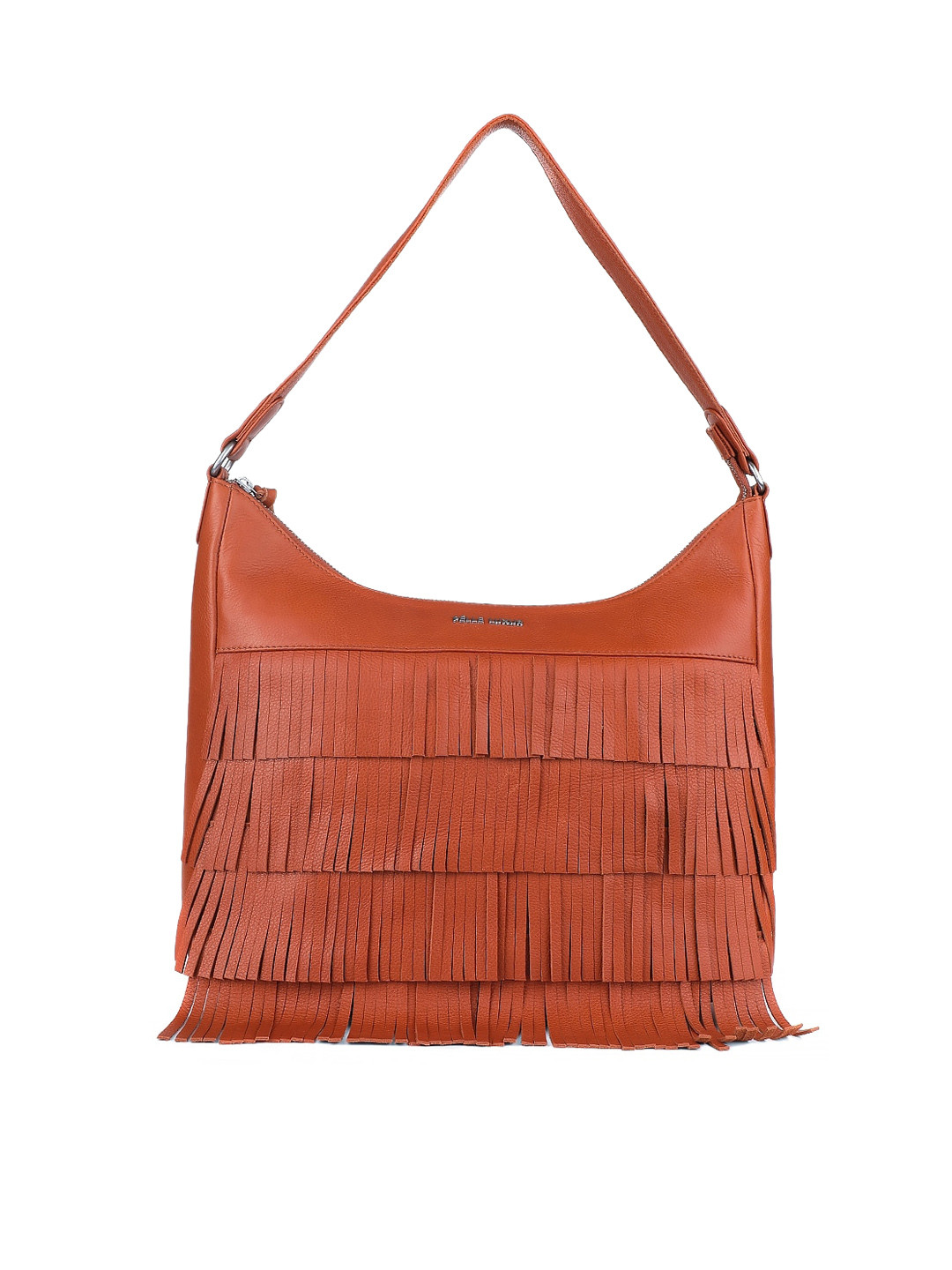 PELLE LUXUR Women Tan Brown Leather Hobo Bag With Fringed