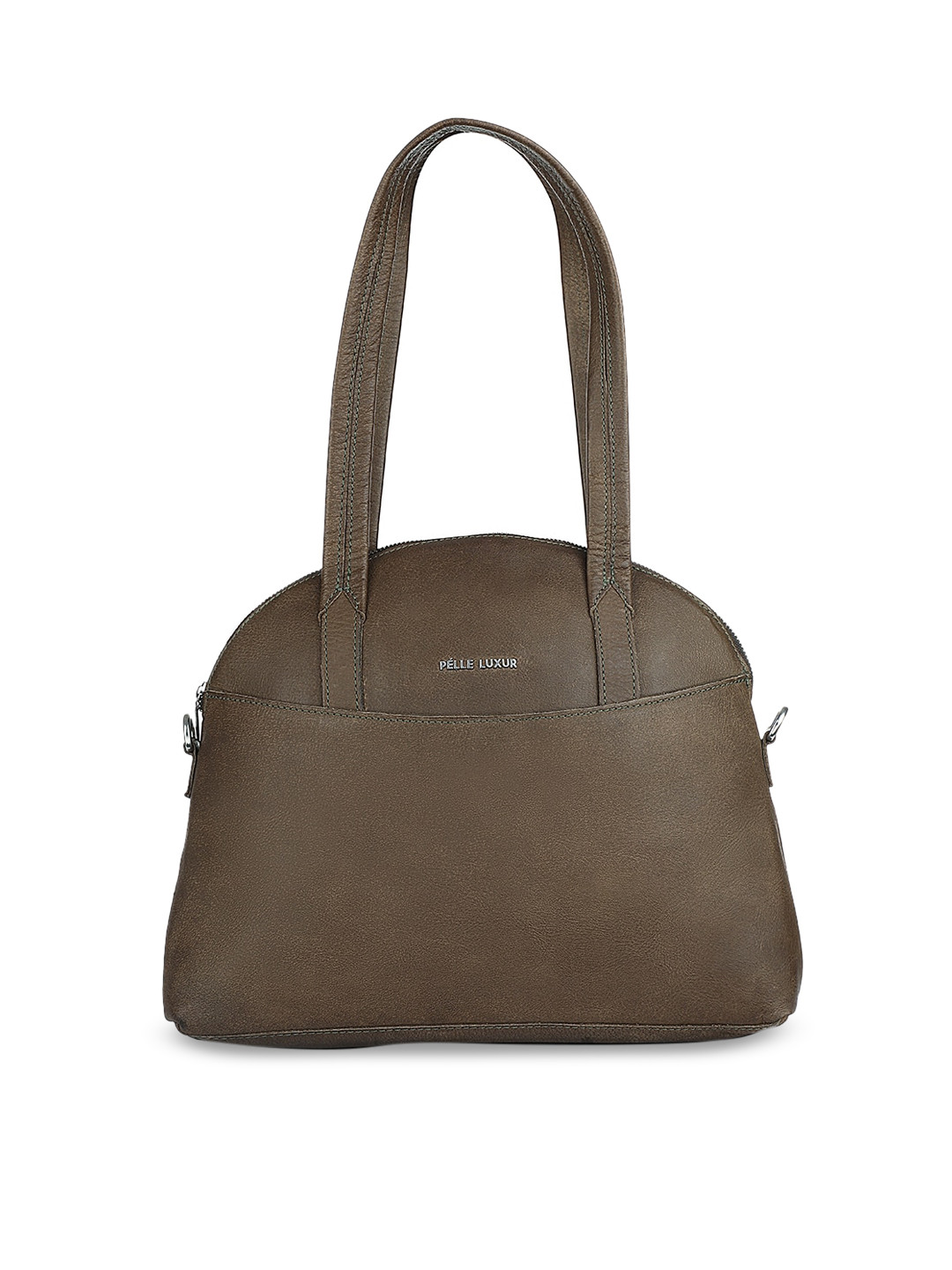 PELLE LUXUR Women Olive Brown Leather Structured Dome Shoulder Bag