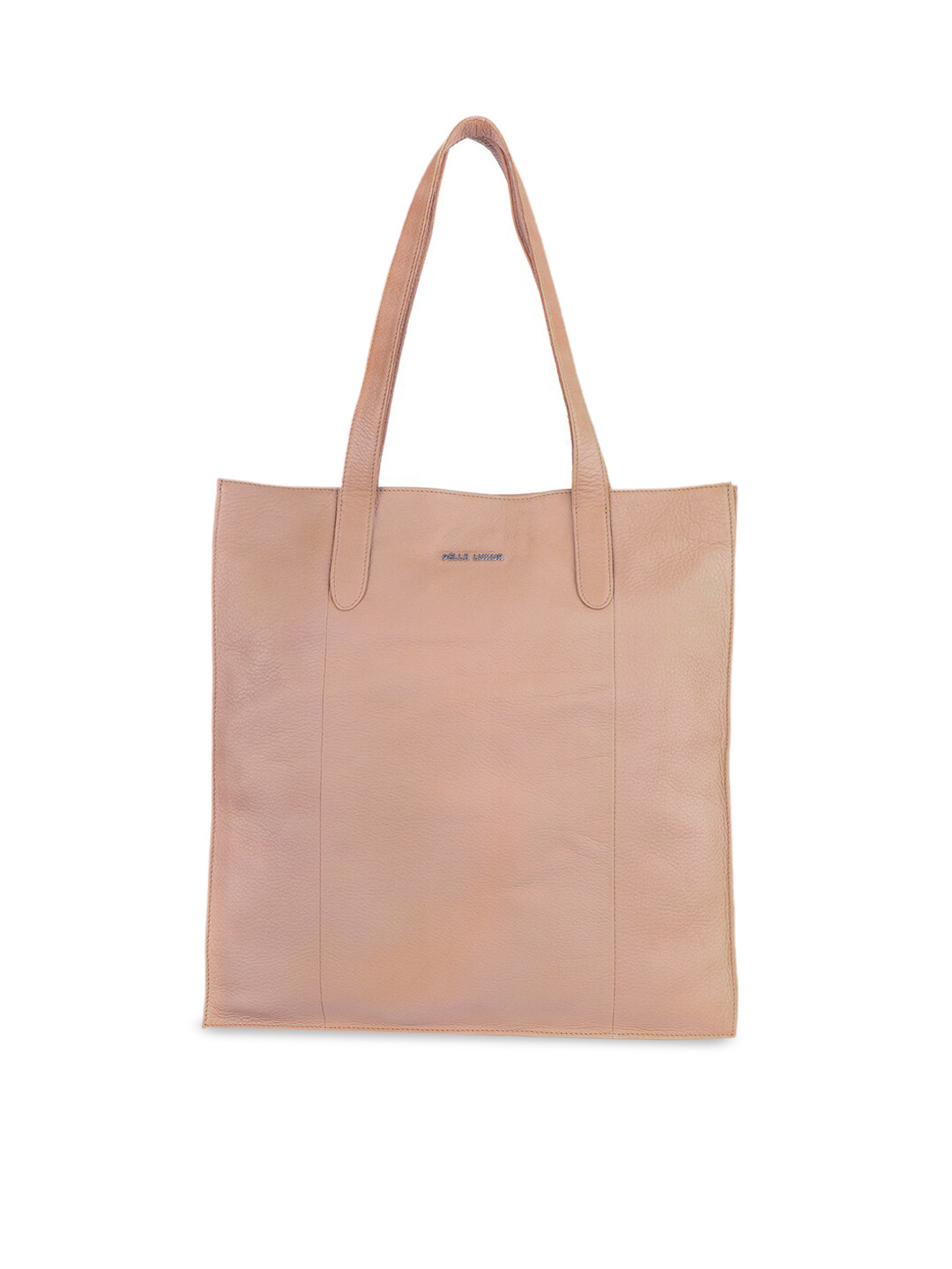PELLE LUXUR Women Peach-Coloured Leather Tote Handbag