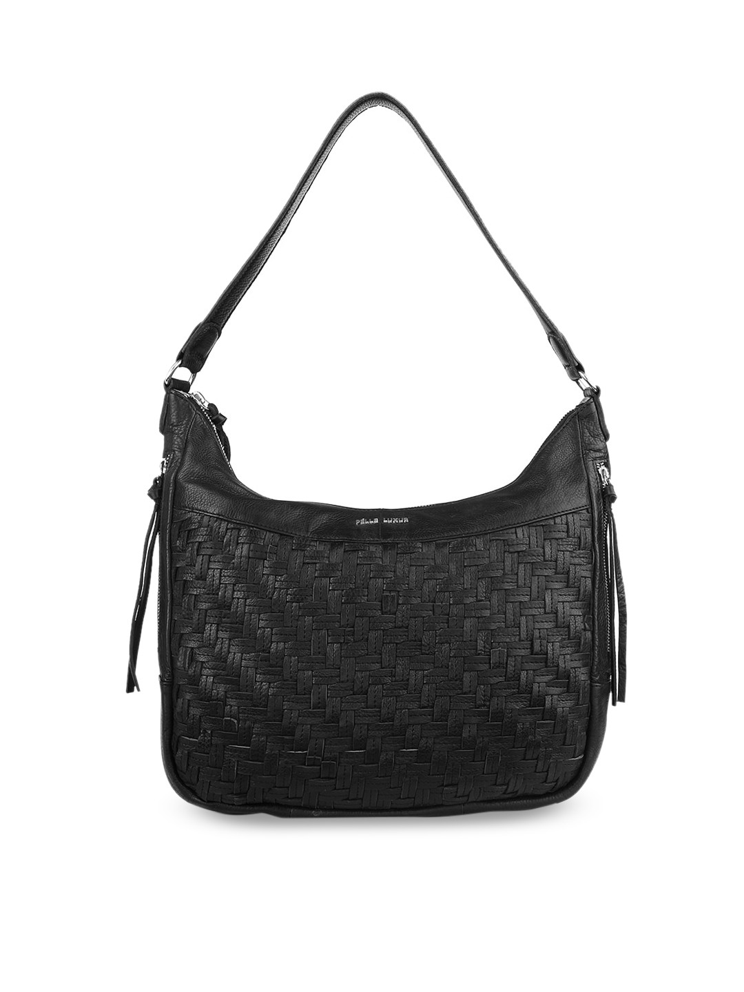PELLE LUXUR Women Black Leather Structured Hobo Bag with Quilted Detail