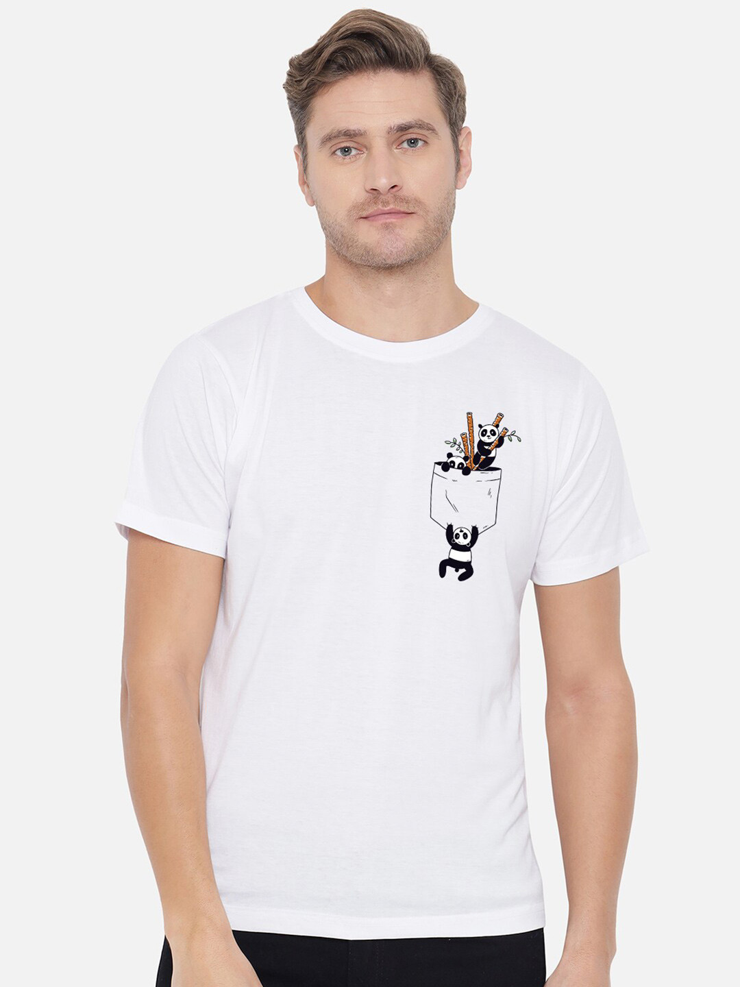 FFLIRTYGO Men White Panda Graphic T-shirt