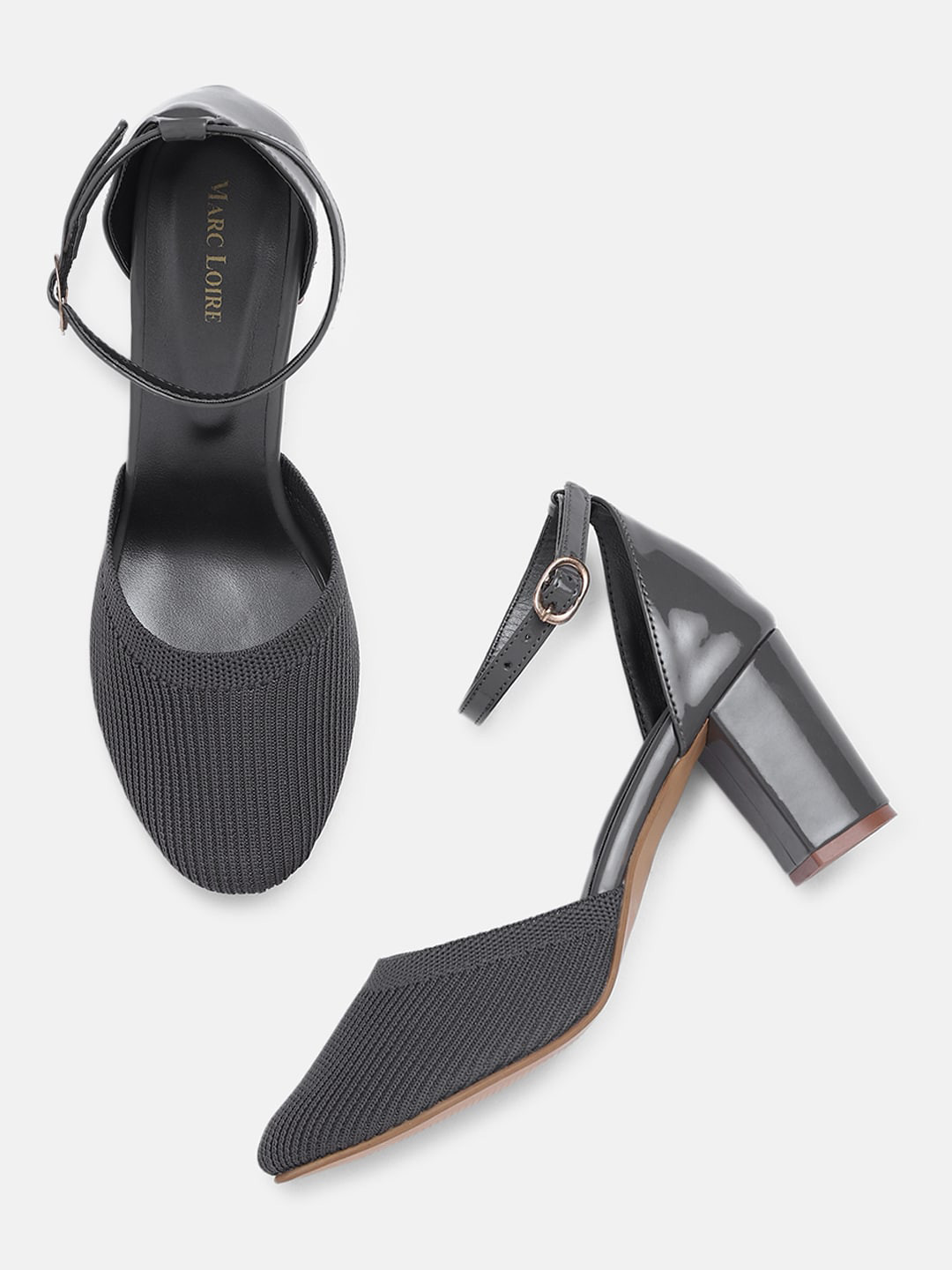 Marc Loire Charcoal Grey Block Pumps with Buckles