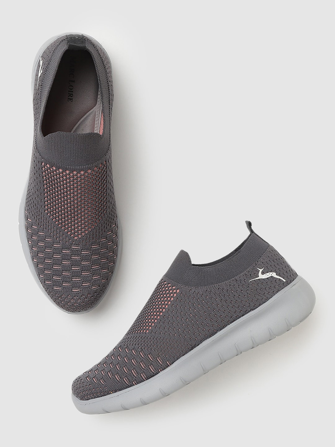 Marc Loire Women Grey Melange Woven Design Slip-On Sneakers
