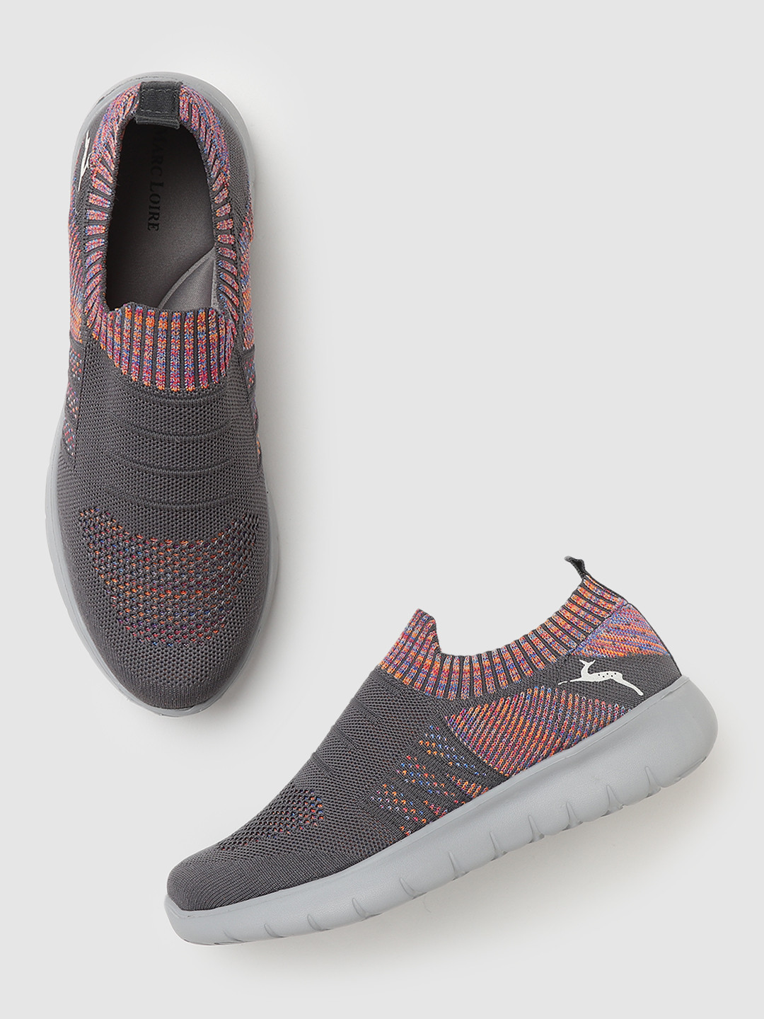 Marc Loire Women Grey Melange Woven Design Slip-On Sneakers