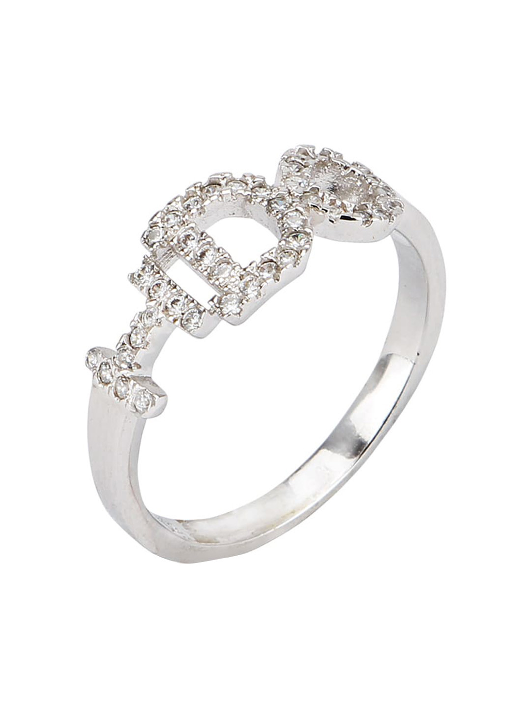 Arendelle 925 Silver I DO Love Cubic Zirconia Stone Studded Ring