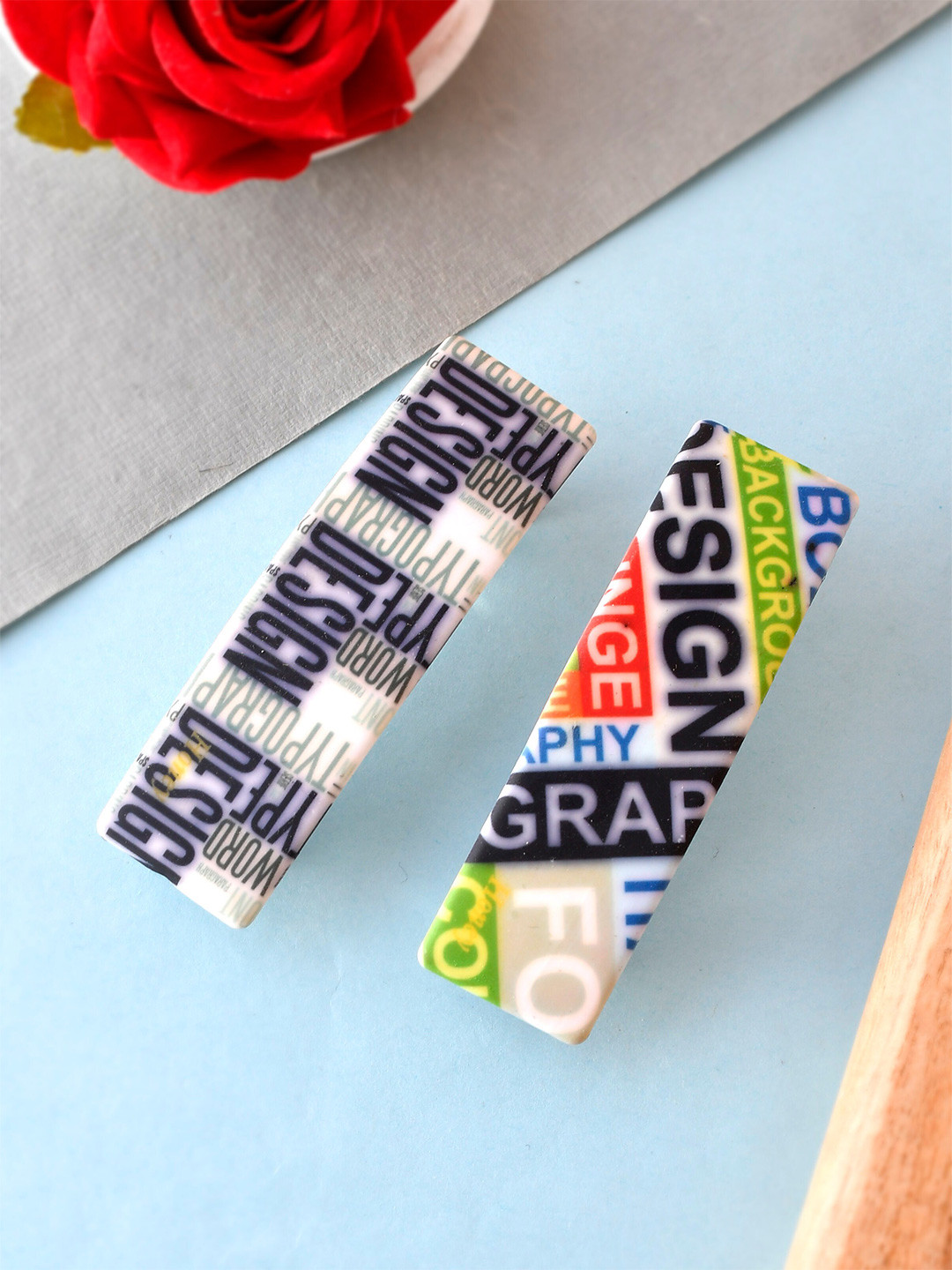 Silvermerc Designs Women Set of 2 Blue & Green French Barrette