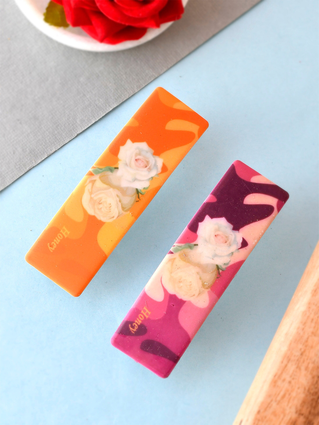 Silvermerc Designs Women Orange & Pink Set of 2 French Barrette