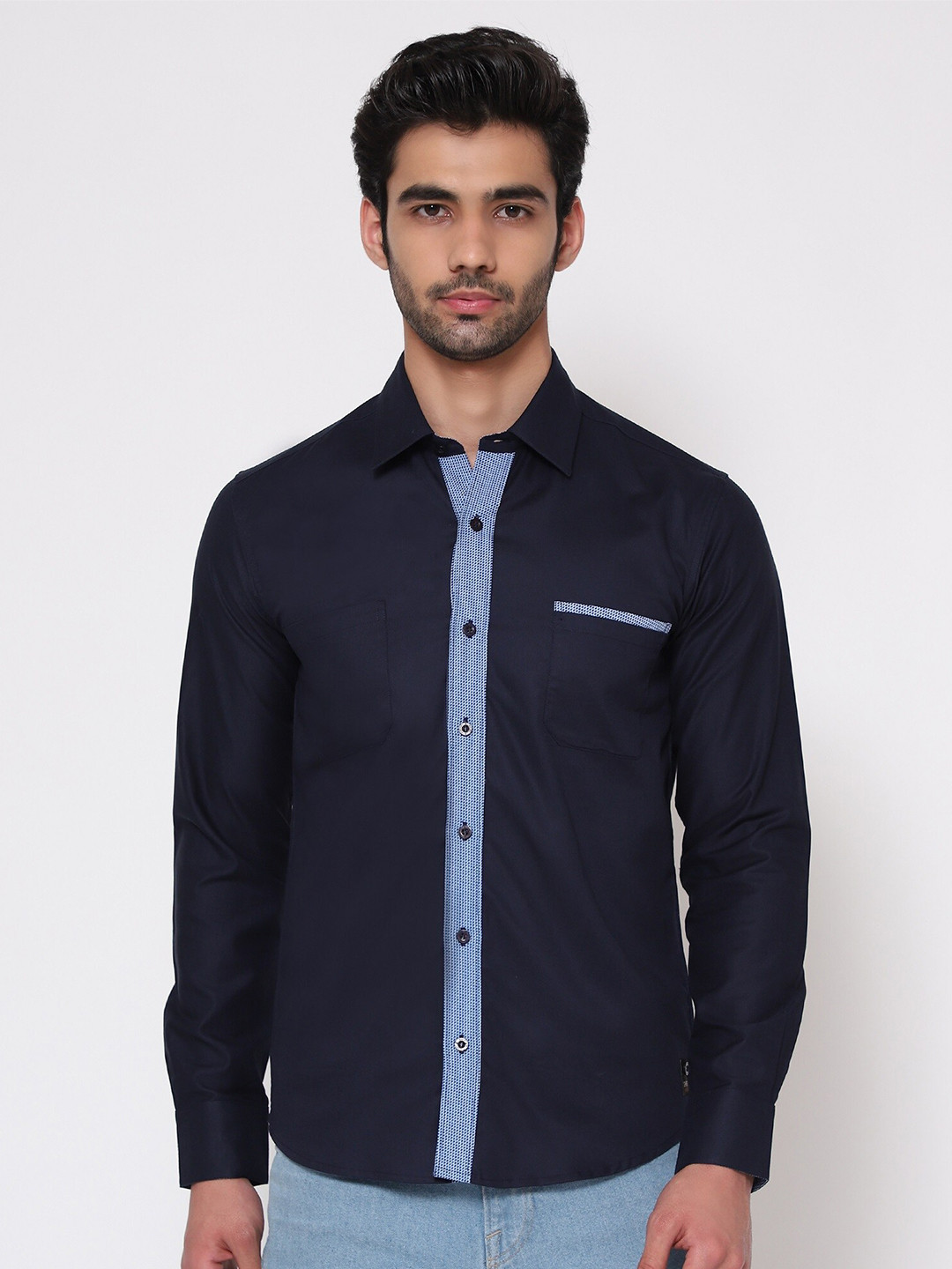 SHIRT THEORY Men Navy Blue Casual Shirt