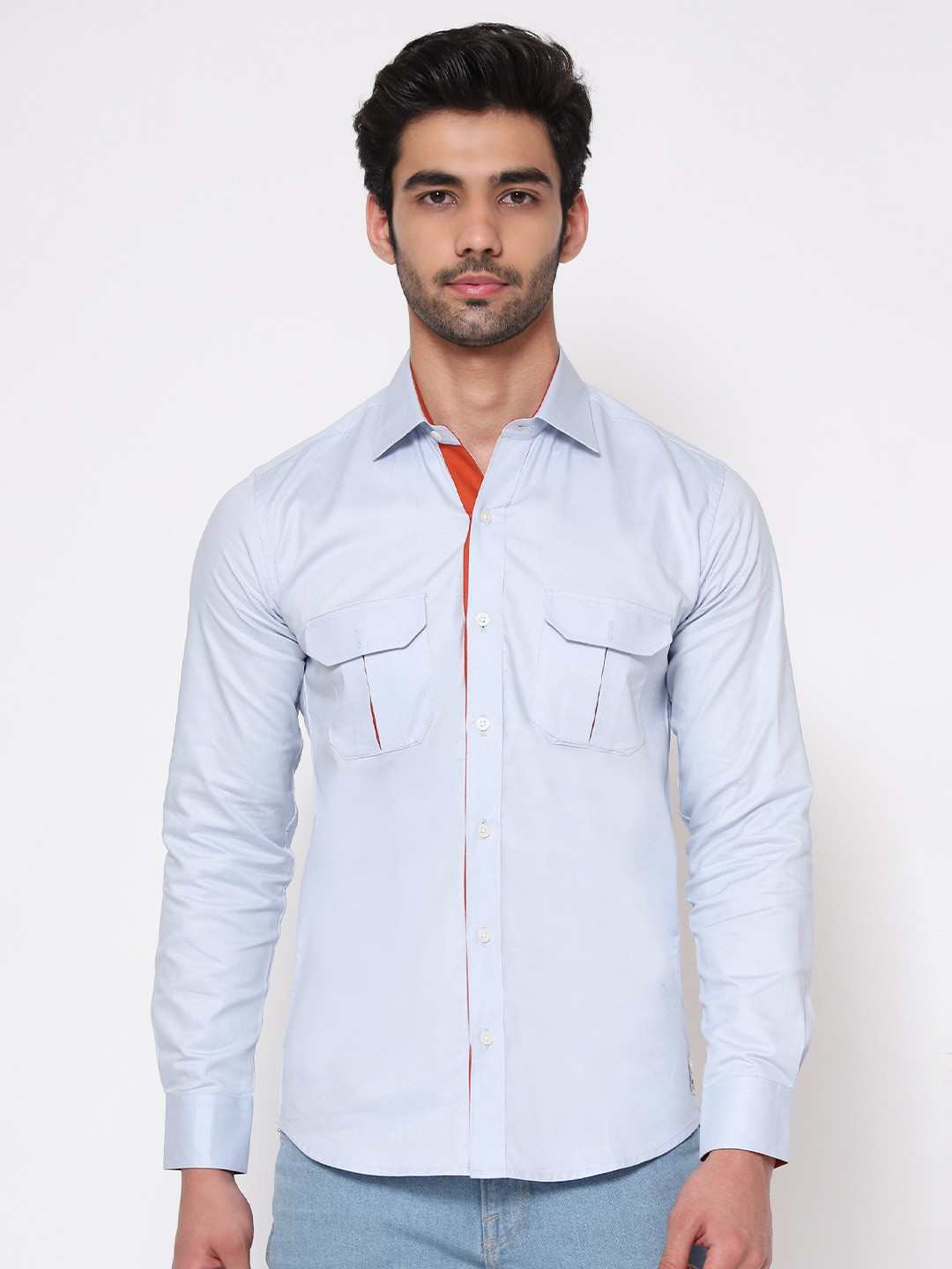 SHIRT THEORY Men Blue Cotton Casual Shirt
