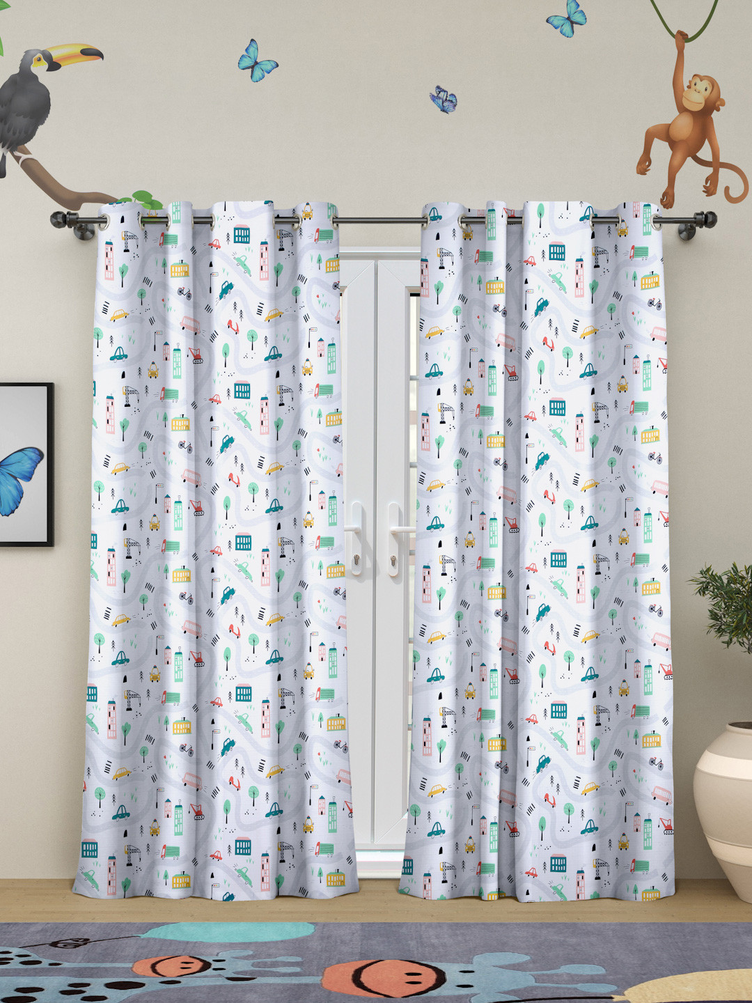 ROSARA HOME Multicoloured Set of 2 Geometric Regular Long Door Curtains