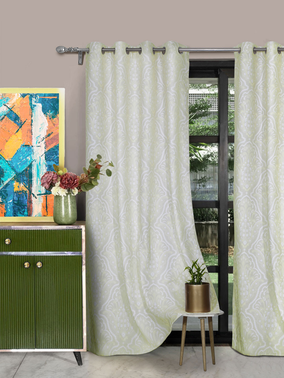 ROSARA HOME Grey Set Of 2 Ethnic Motifs Print Door Curtains