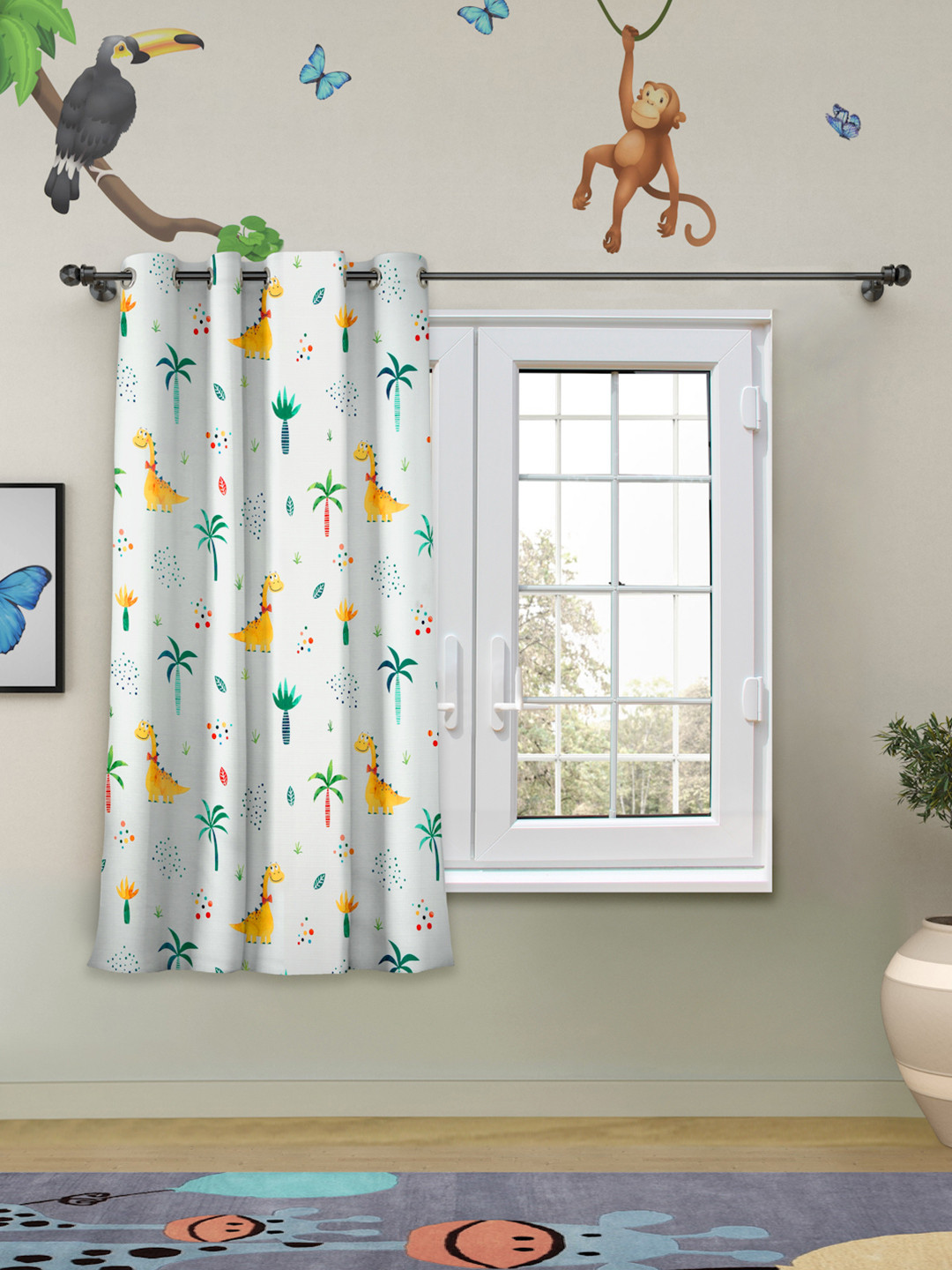 ROSARA HOME White & Mustard Quirky Single Window Curtain