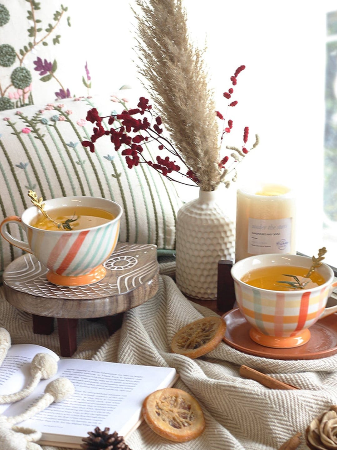 The Wishing Chair Set of 2 White & Pink Printed Stoneware Glossy Cups