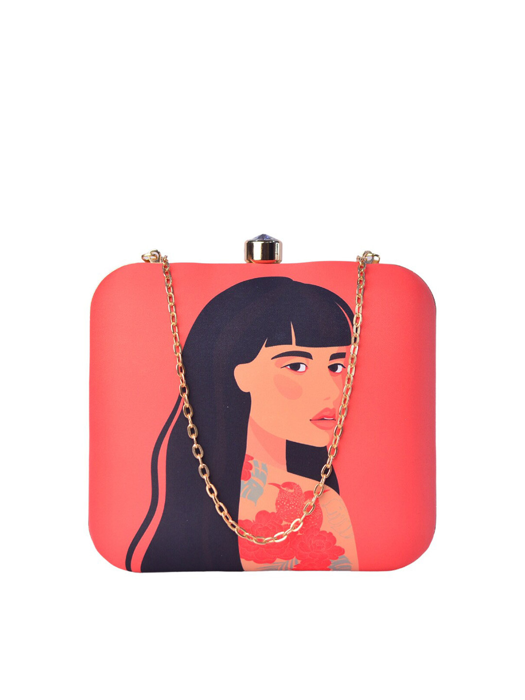 ARTKLIM Women Orange Printed Box Clutch