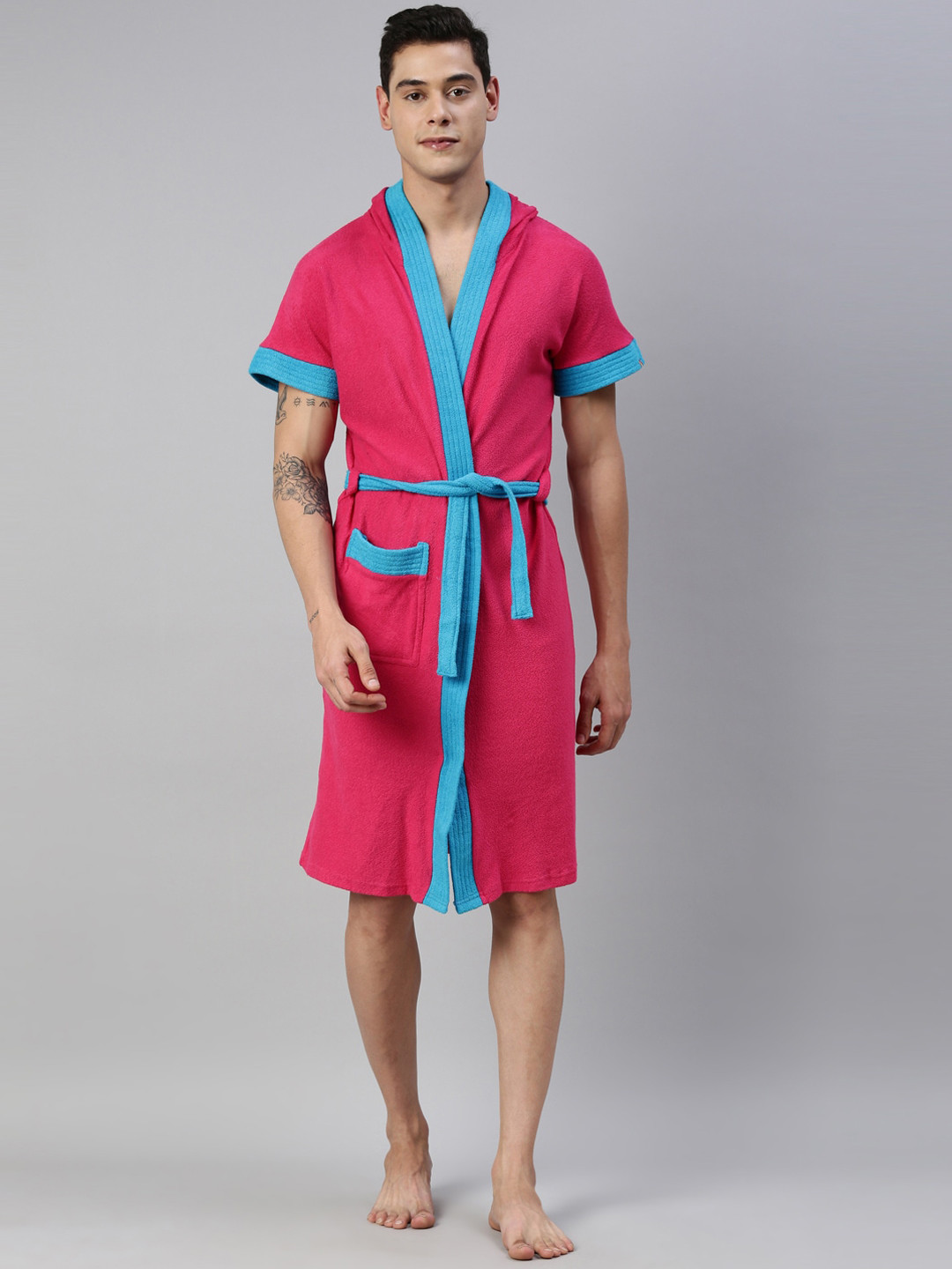 GOLDSTROMS Men Fuchsia Pink & Blue Solid Bath Robe