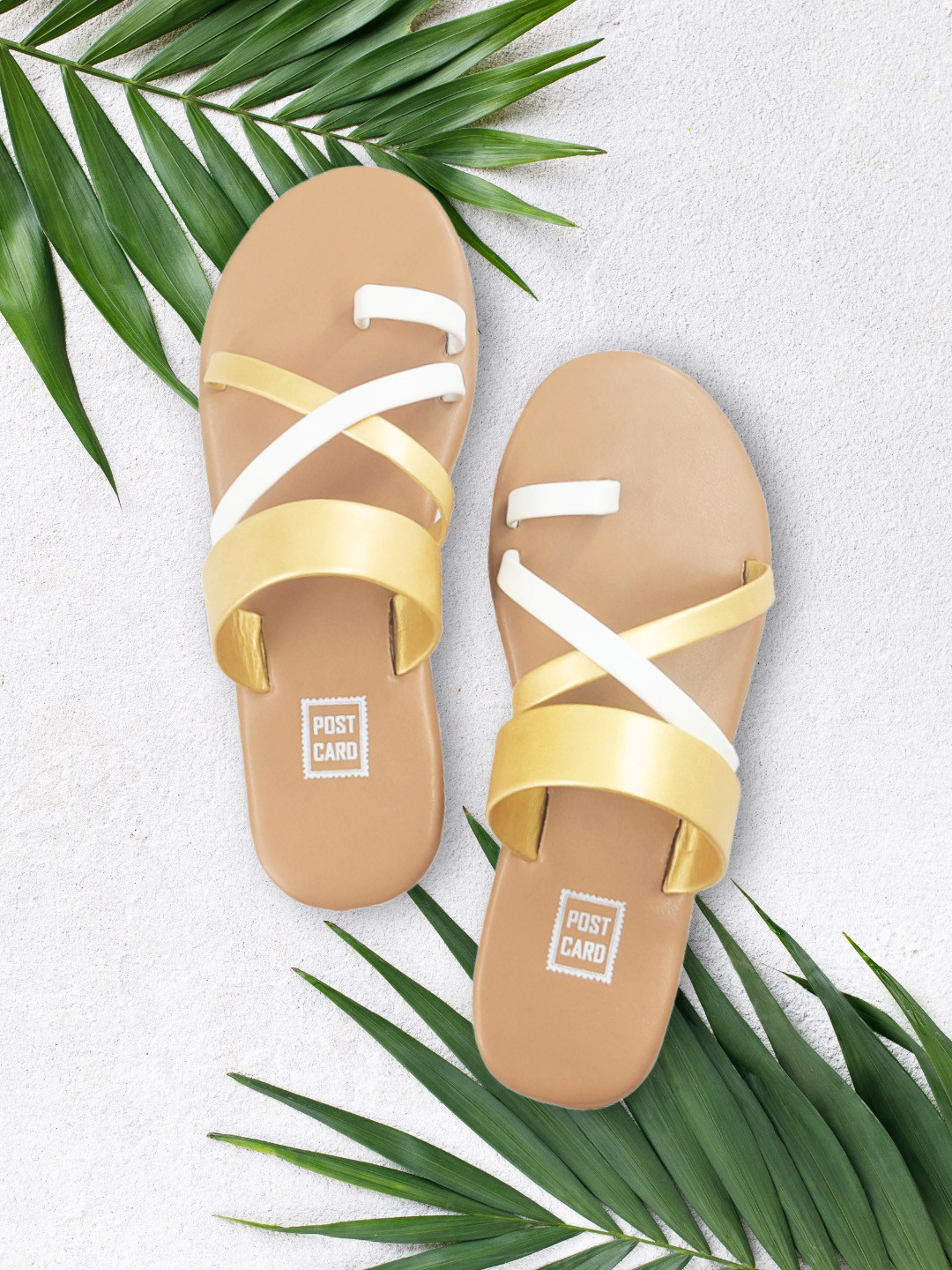 POSTCARD Women Tan One Toe Flats