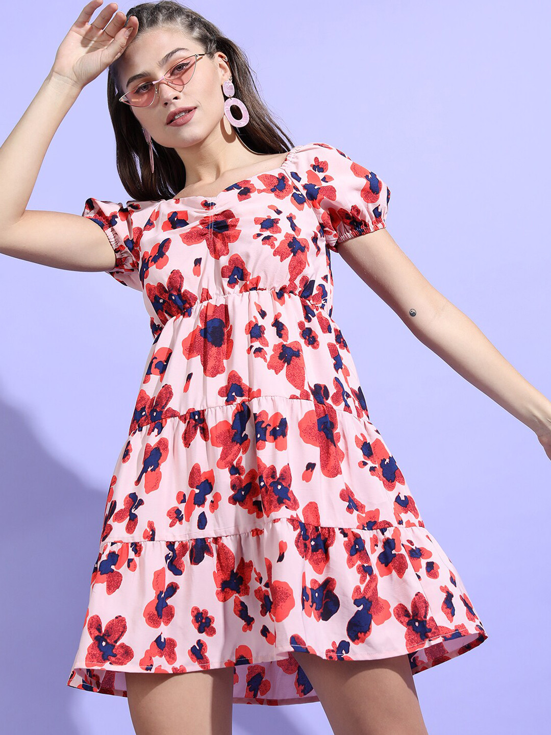Tokyo Talkies Peach-Coloured Floral Mini Dress