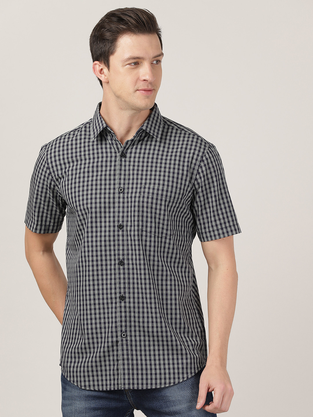 MERCHANT MARINE Men Black Classic Slim Fit Checked Casual Shirt