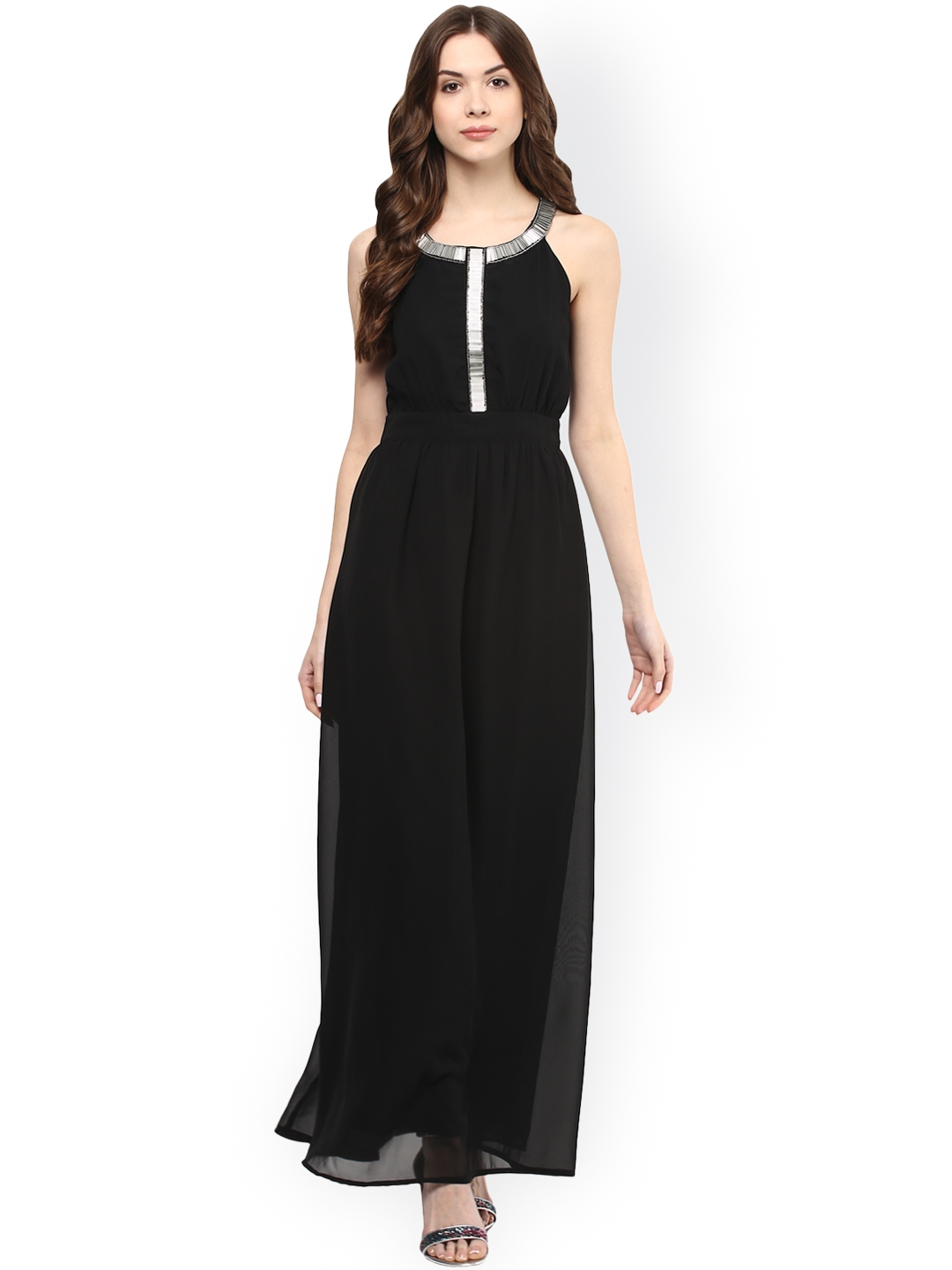 Buy Harpa Women Black Solid Maxi Dress ...