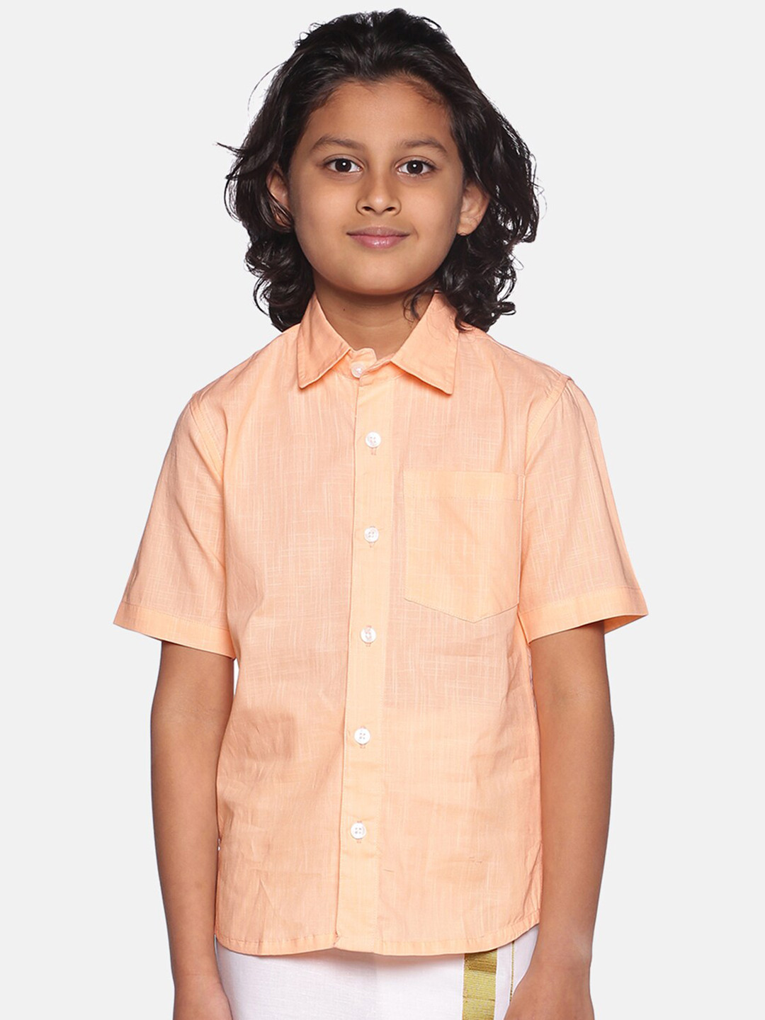 Sethukrishna Boys Peach-Coloured Relaxed Formal Shirt