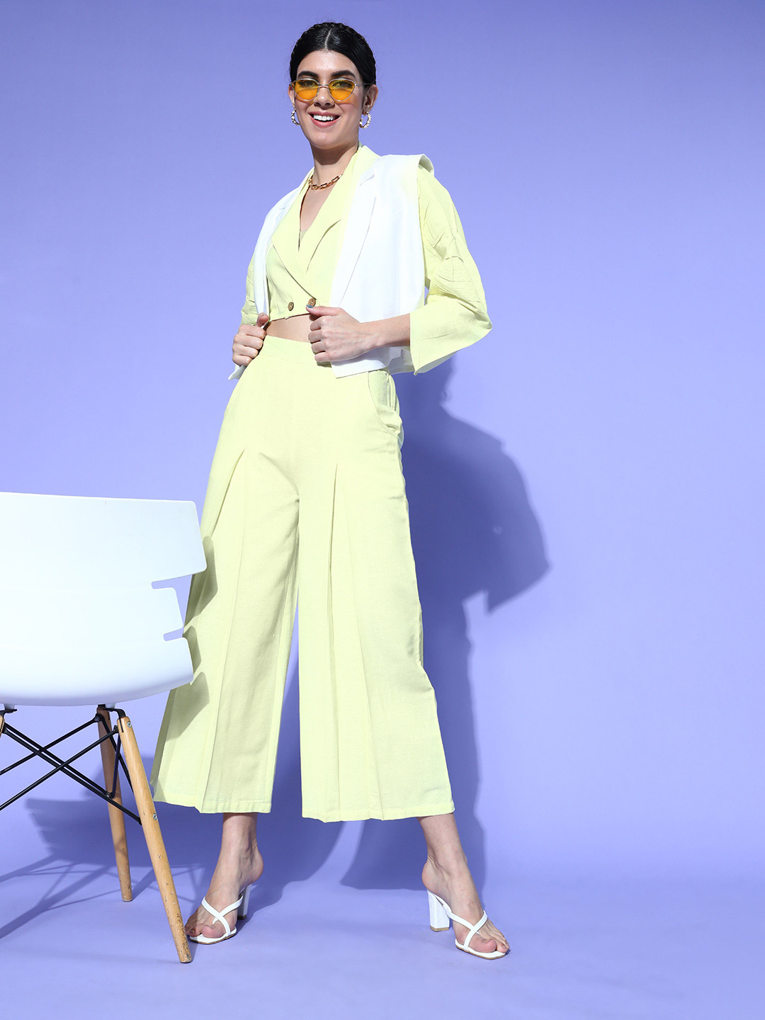 PANIT Women Alluring Lime Green Solid Top with Palazzos