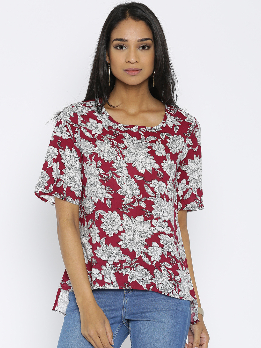 Park Avenue Women Burgundy Floral  Print Top