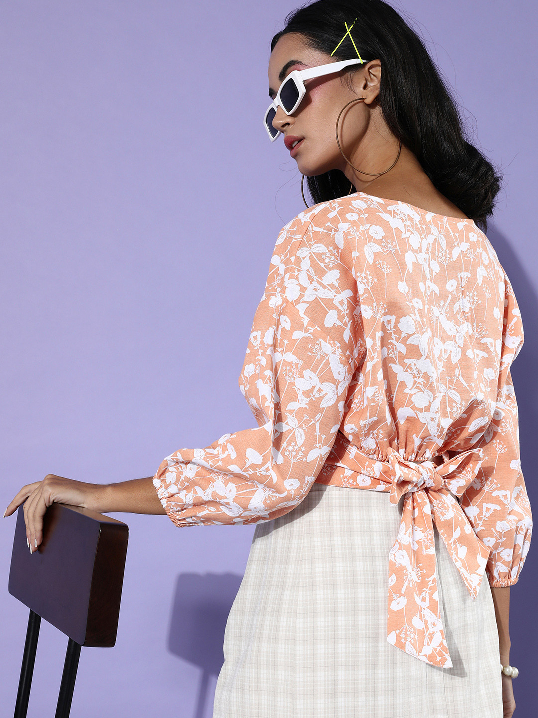 EVERYDAY by ANI Women Attractive Peach Floral Volume Play Top