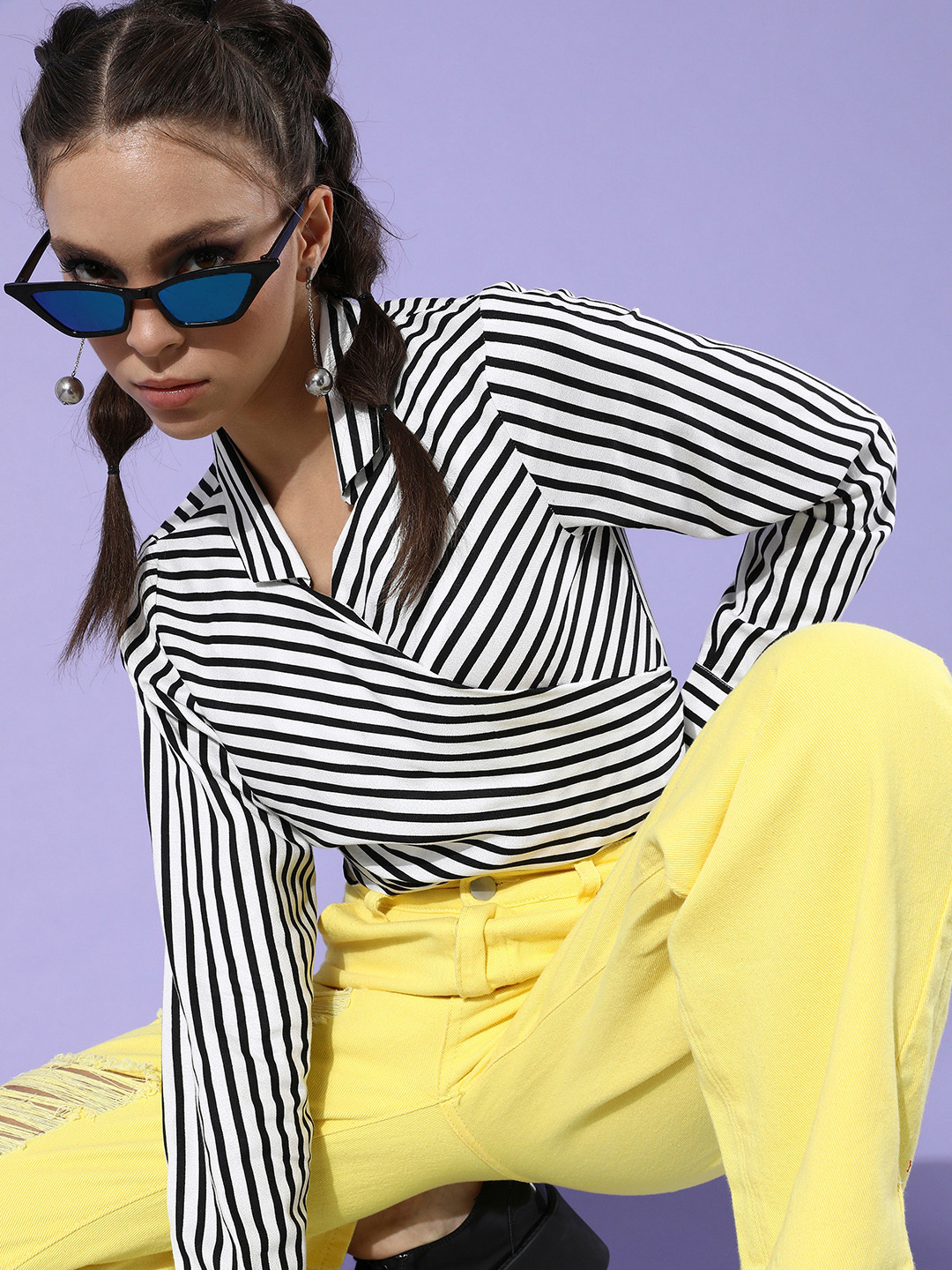 EVERYDAY by ANI Women Classic White Vertical Stripes Wrap It Up Top