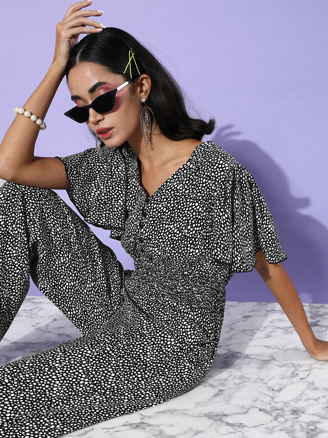 EVERYDAY by ANI Women Stylish Black Printed Nuovo Sleeves Jumpsuit