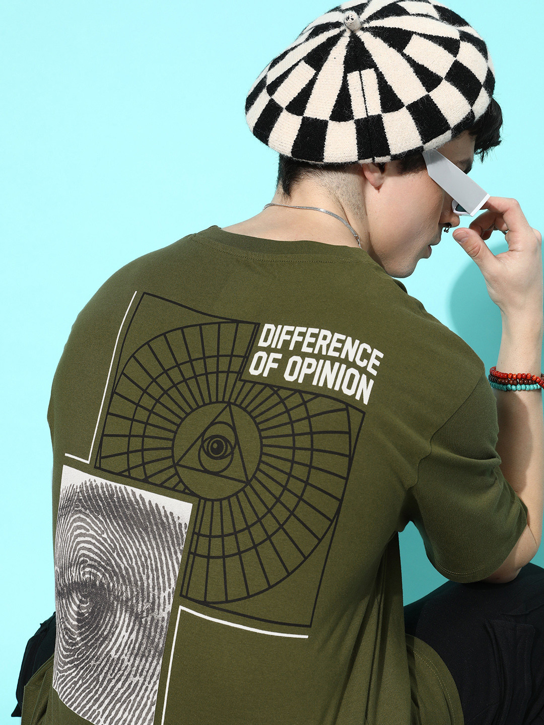 Difference of Opinion Men Olive Green Graphic Printed Pure Cotton Oversized T-Shirt