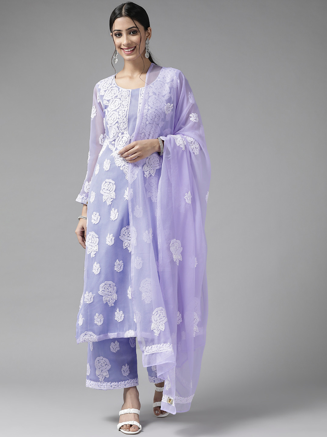 ADA Mauve & White Embroidered Unstitched Dress Material