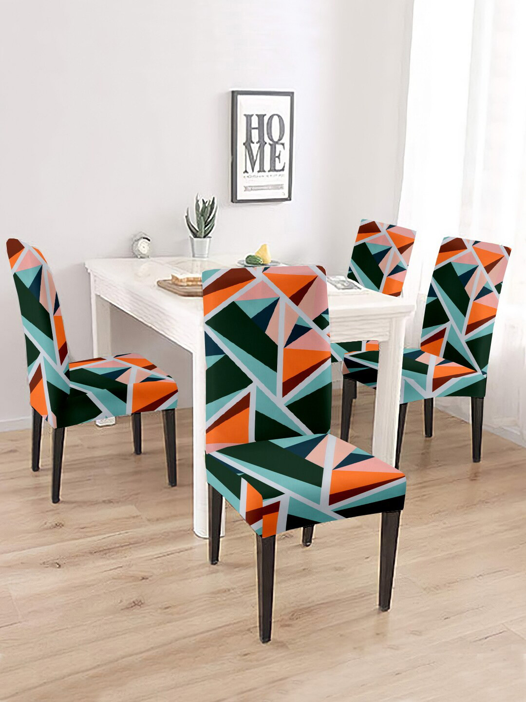 Cortina Set Of 4 Black & Orange Printed Chair Covers