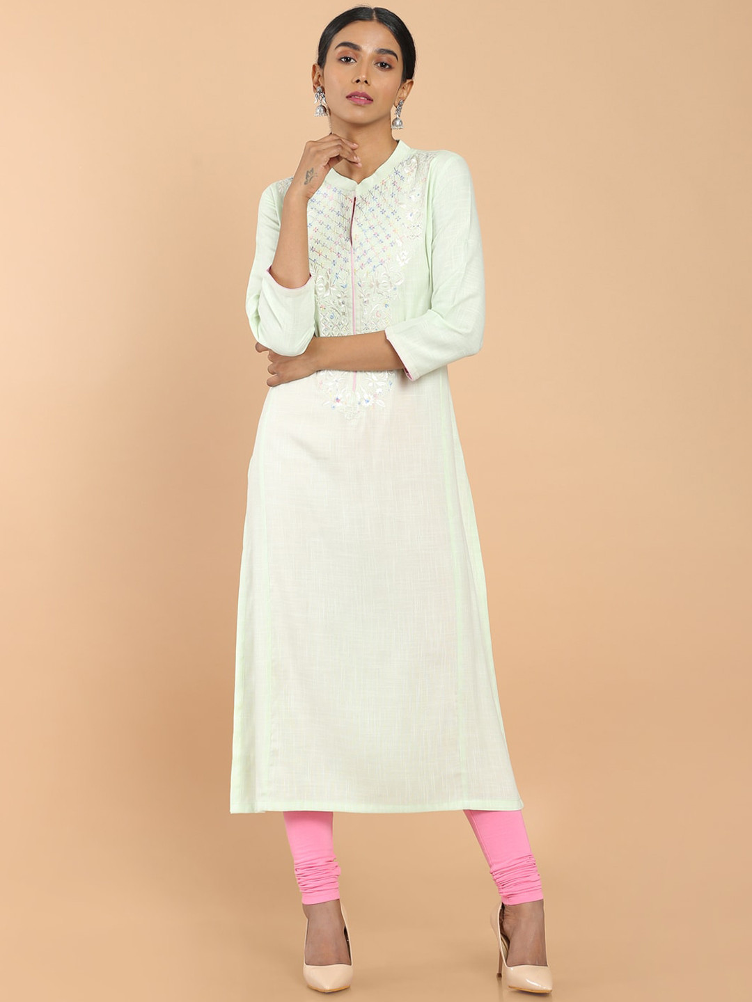 Soch Women Pastel Green Embroidered Rayon Kurta