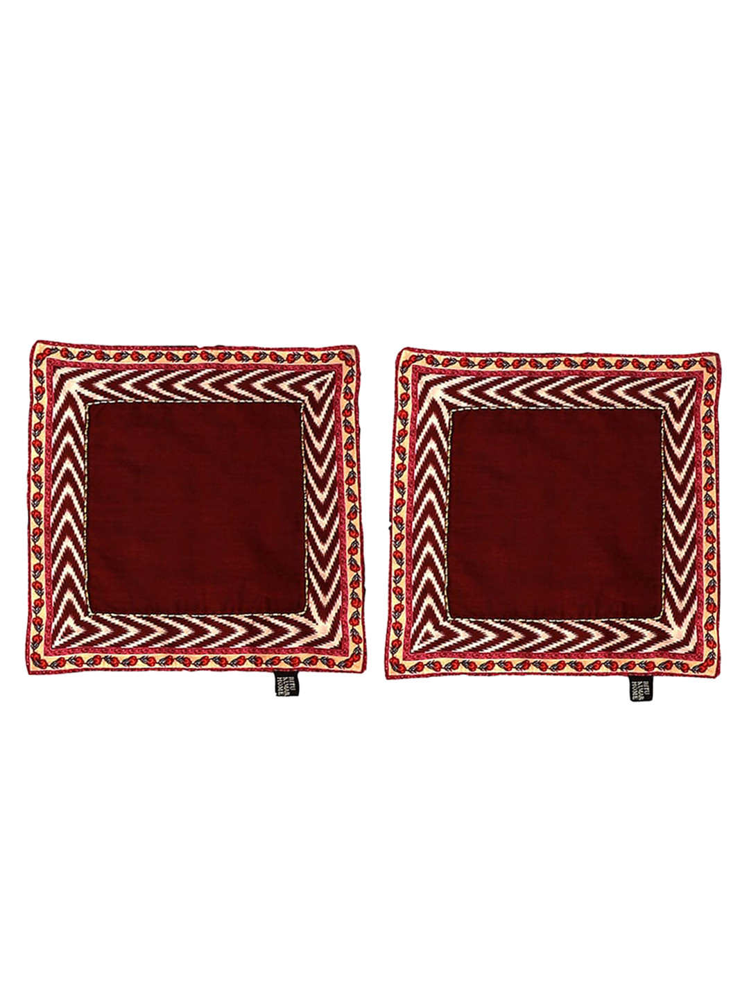 Ritu Kumar Set Of 2 Red & Off White Printed Table Napkins