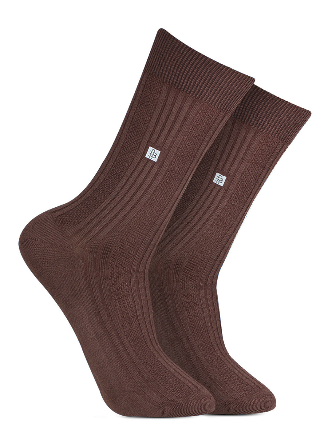 Bonjour Men  Brown Patterned Calf Length Formal Socks