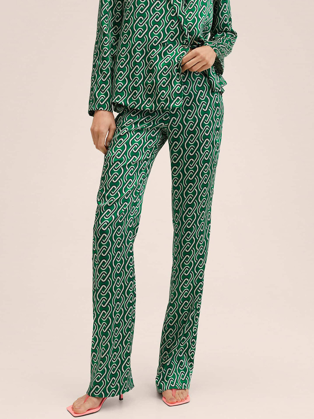 MANGO Women Green Chain Printed Trousers