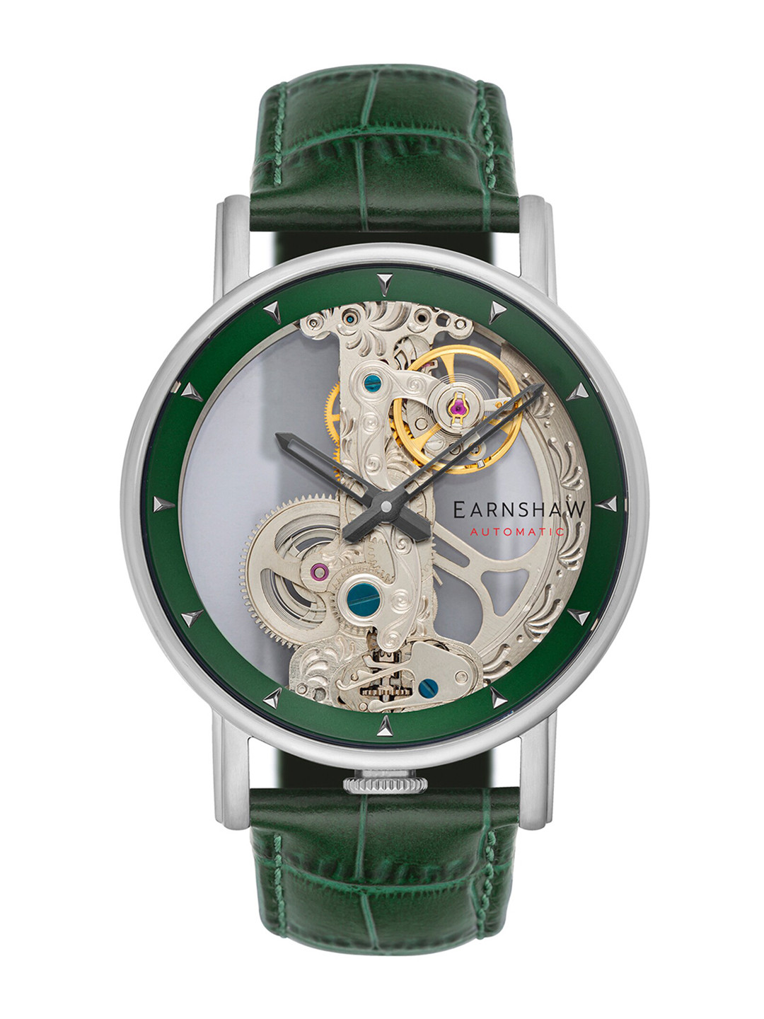 EARNSHAW Men Green Dial & Green Leather Bracelet Style Straps Analogue Automatic Motion Powered Watch