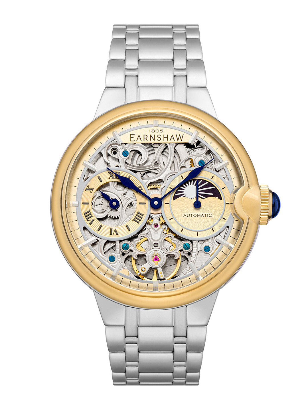 EARNSHAW Men Gold-Toned Dial & Silver Toned Stainless Steel Bracelet Style Straps Analogue Automatic Motion Watch