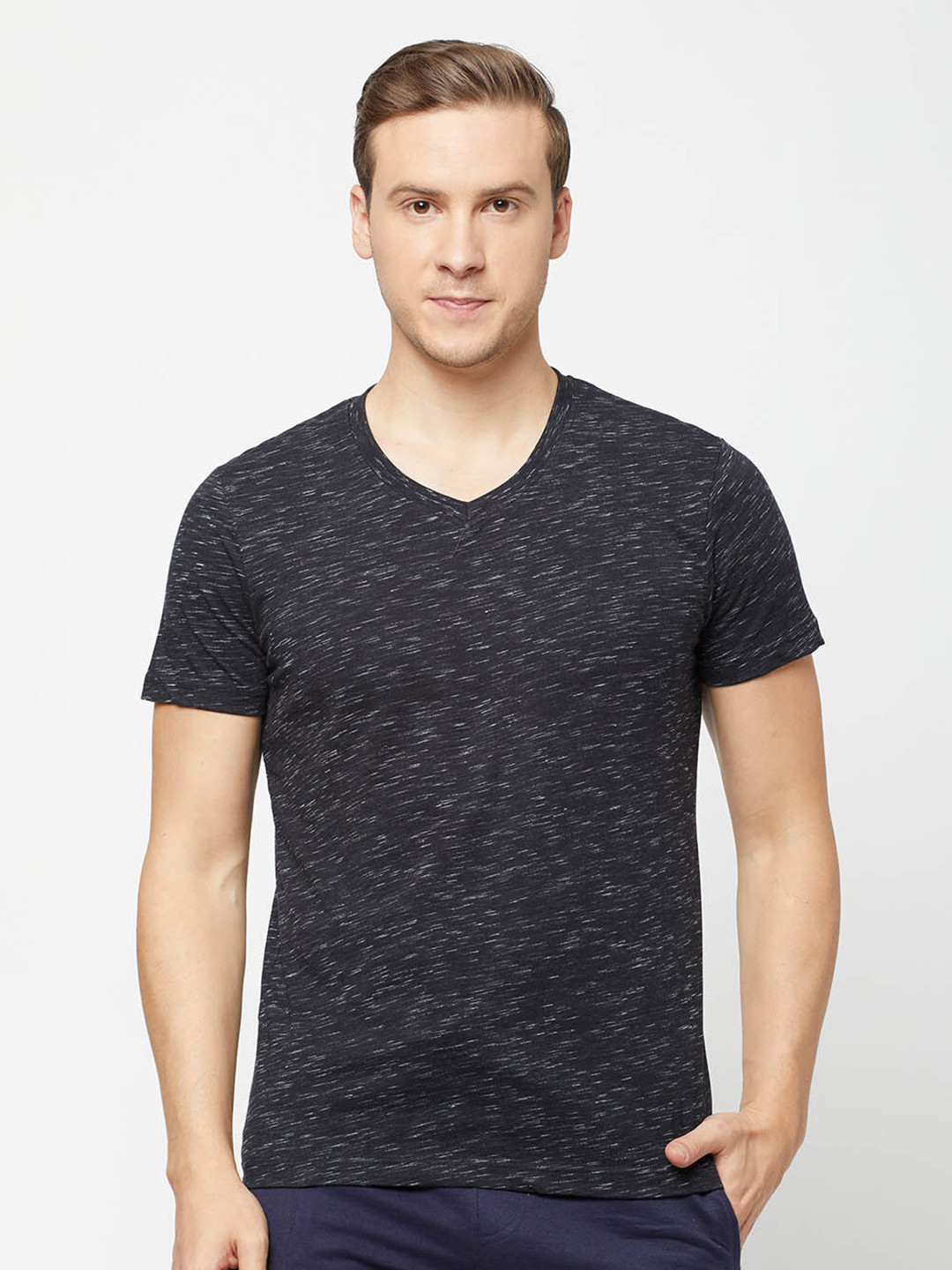 SPORTO Men Black V-Neck Cotton T-shirt