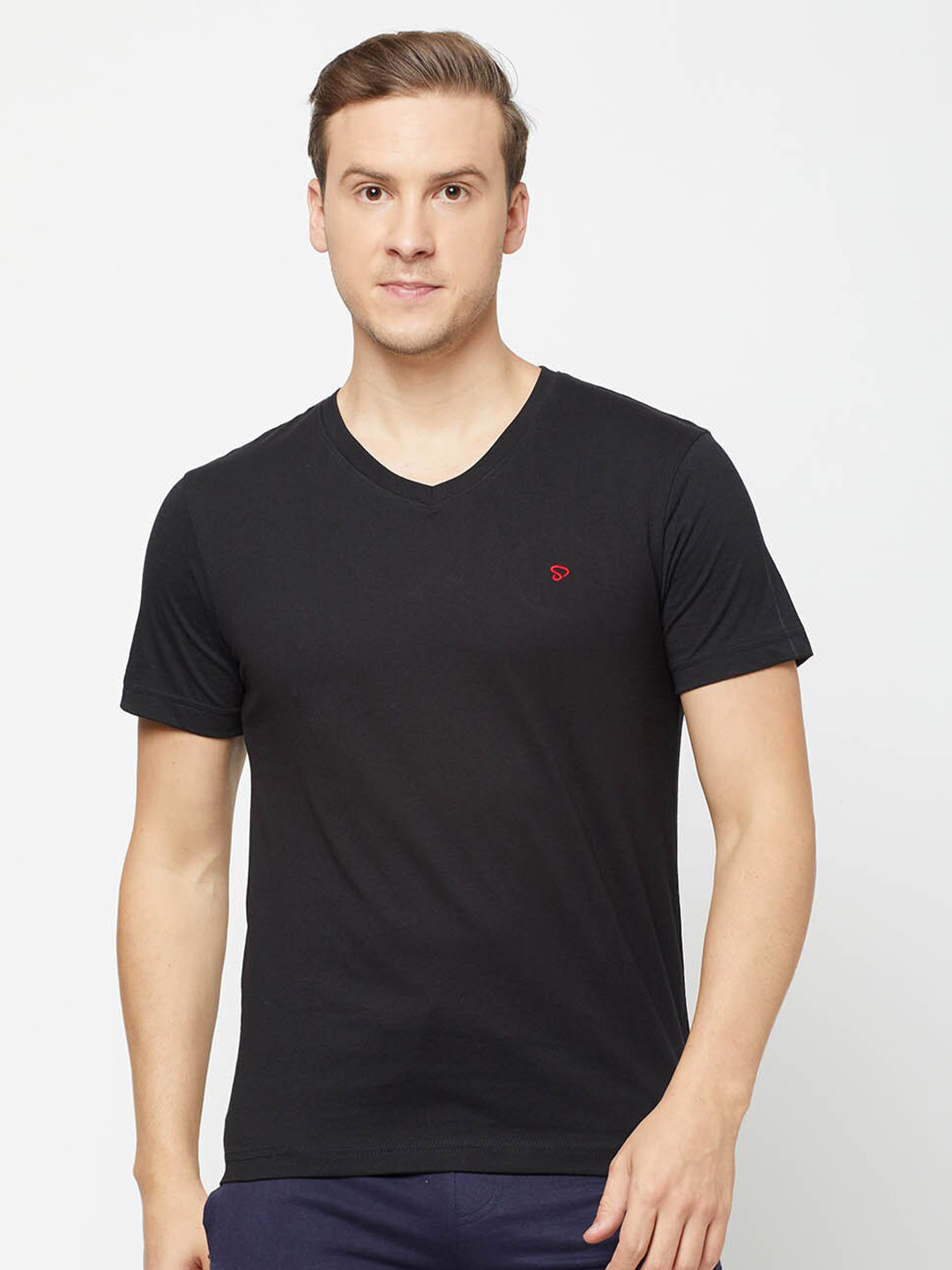 SPORTO Men Black V-Neck T-shirt