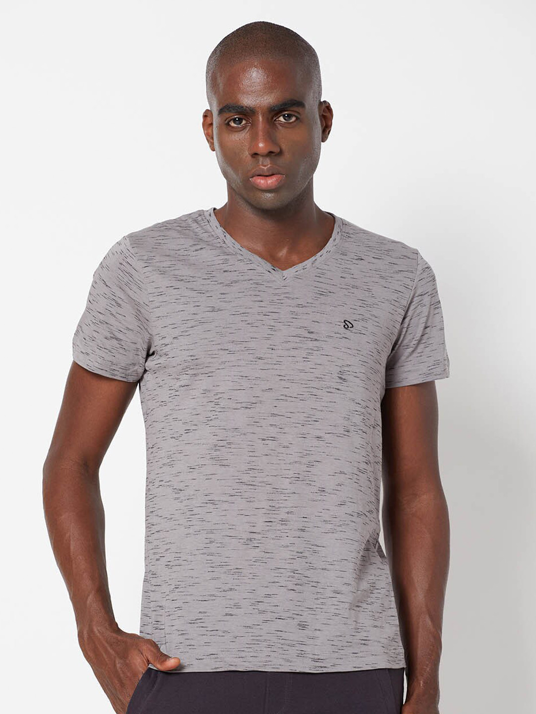 SPORTO Men Grey Self Design Outdoor Cotton T-shirt