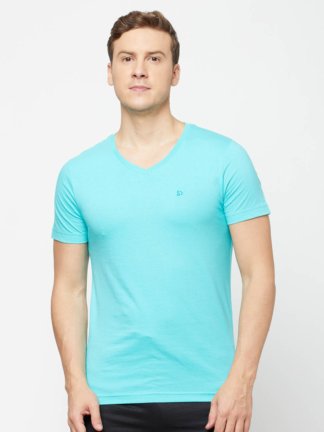 SPORTO Men Blue V-Neck Cotton T-shirt