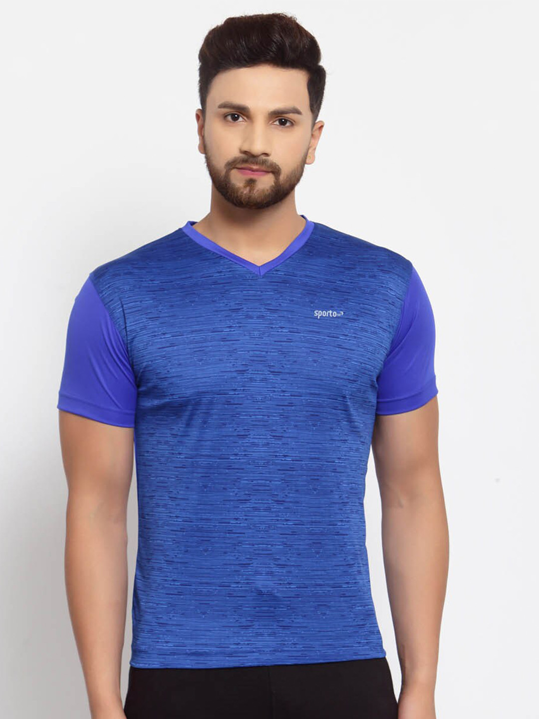 SPORTO Men Blue V-Neck Outdoor Sports T-shirt