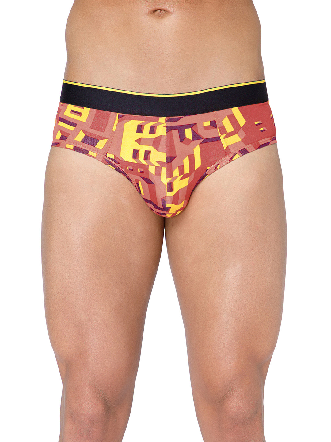 bummer Men Printed Micro Modal Brick Mid Rise Basic Brief