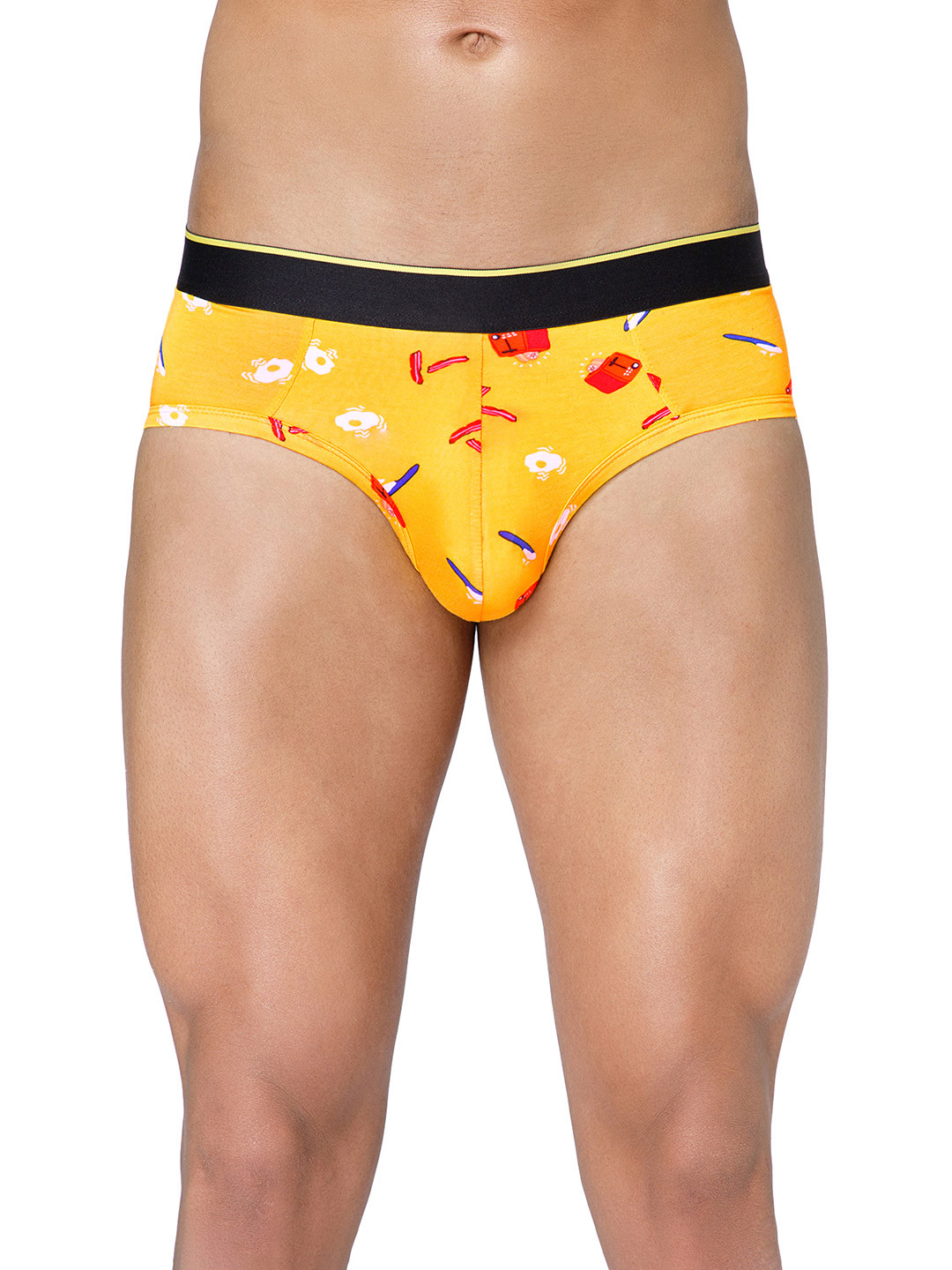 bummer Men Yellow & Red Printed Micro Modal Brekkie Mid Rise Basic Briefs